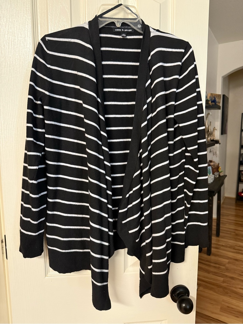 Cable & Gauge Black and White Striped Open-Front Cardigan